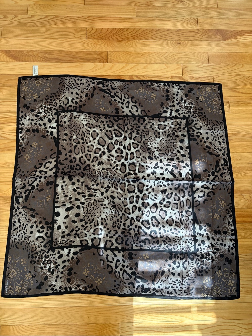 100% Sill / Adrienne Landau Leopard Print Silk Scarf - Brown/Black/Cream